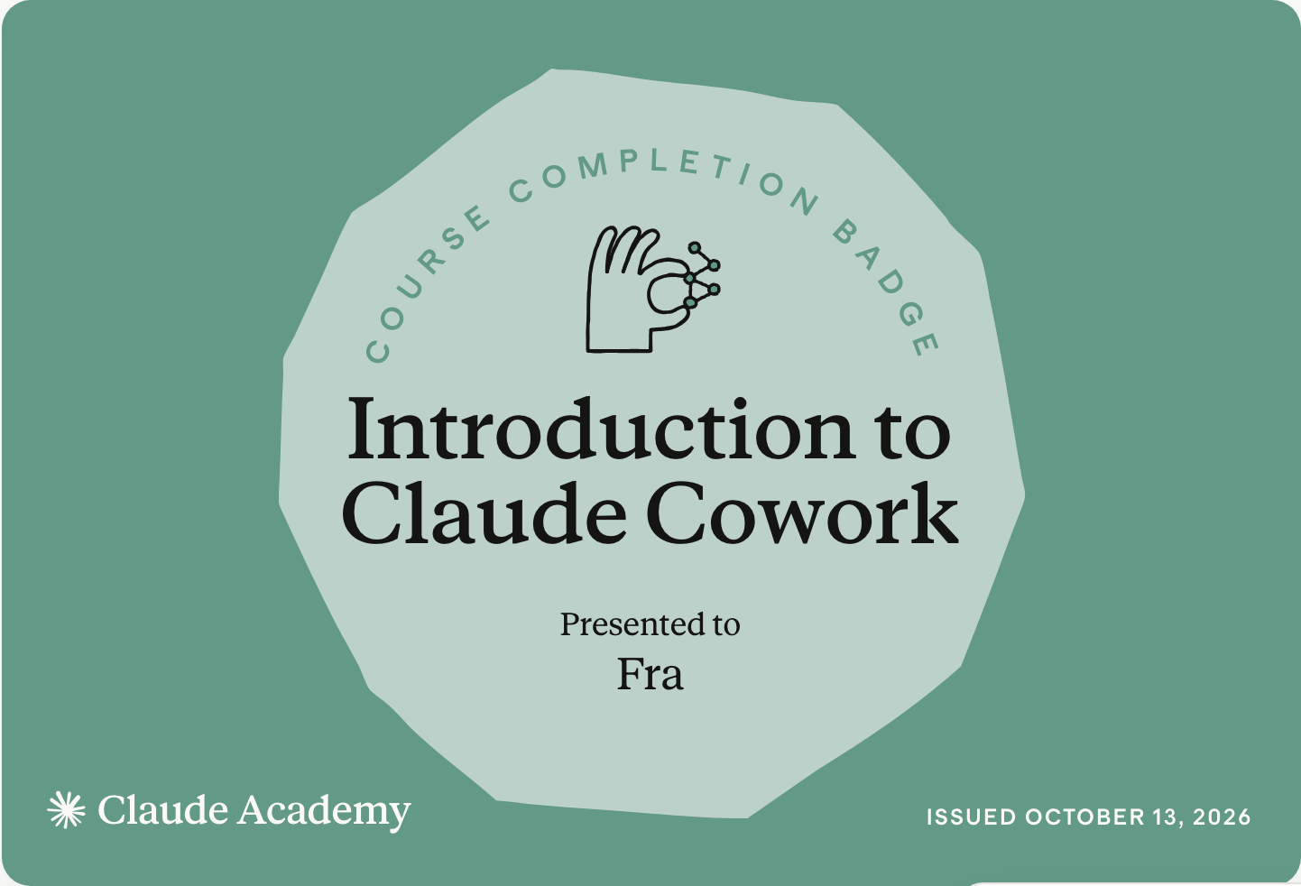Badge «Introduction to Claude Cowork» di Anthropic