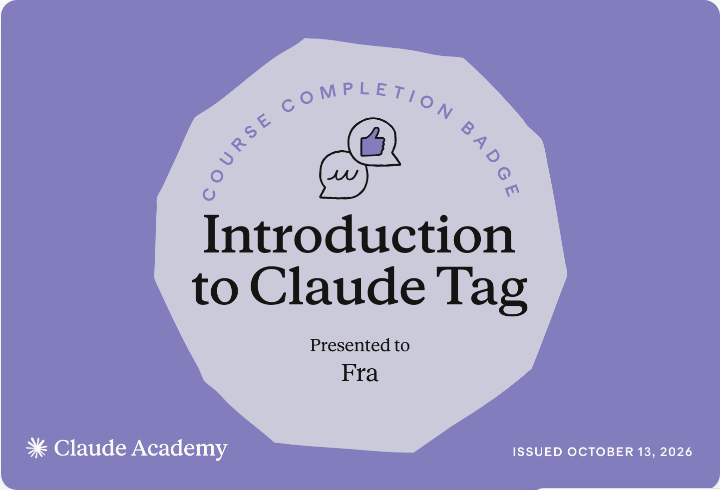 Badge «Introduction to Claude Tag» di Anthropic