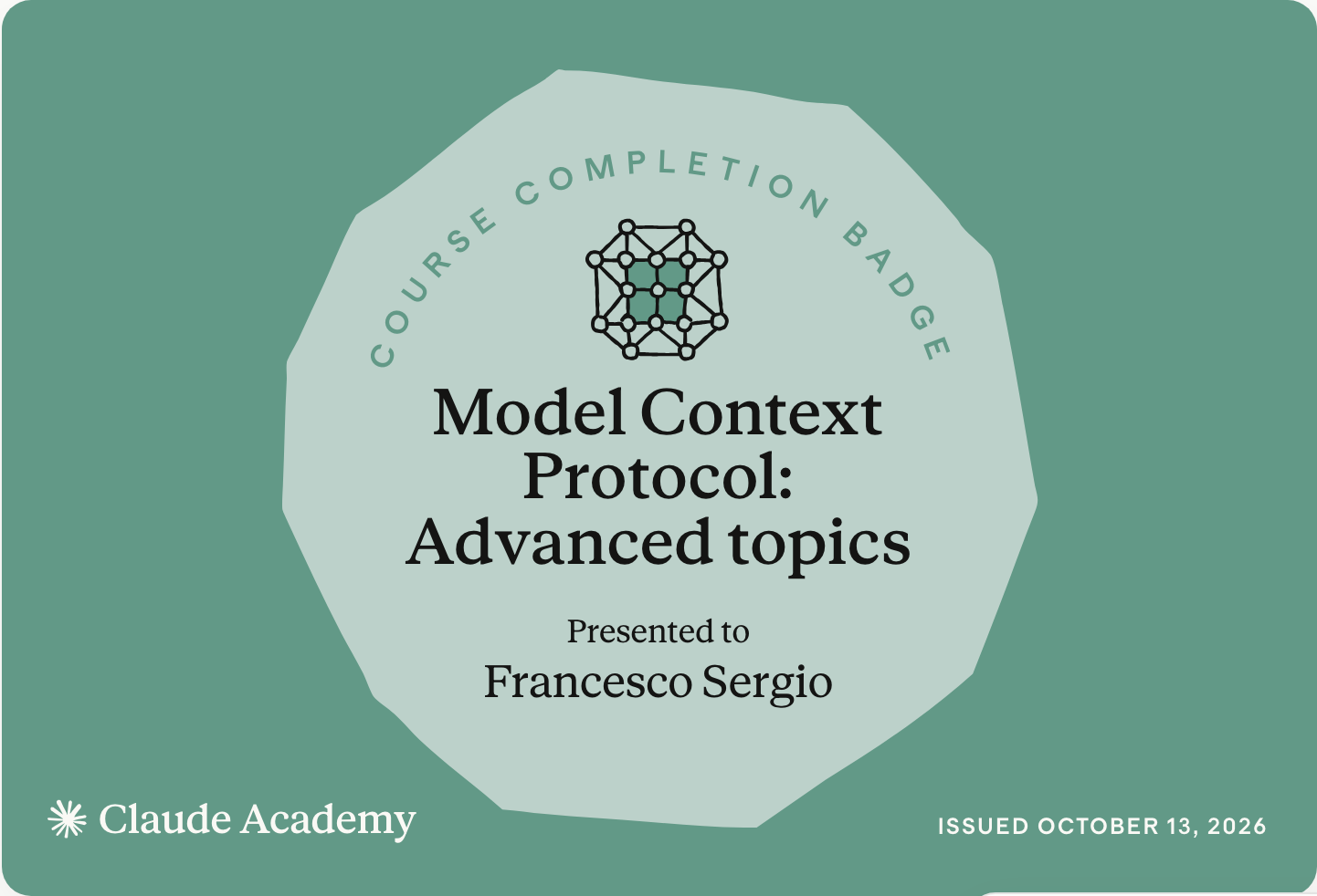 Badge «Model Context Protocol: Advanced topics» di Anthropic