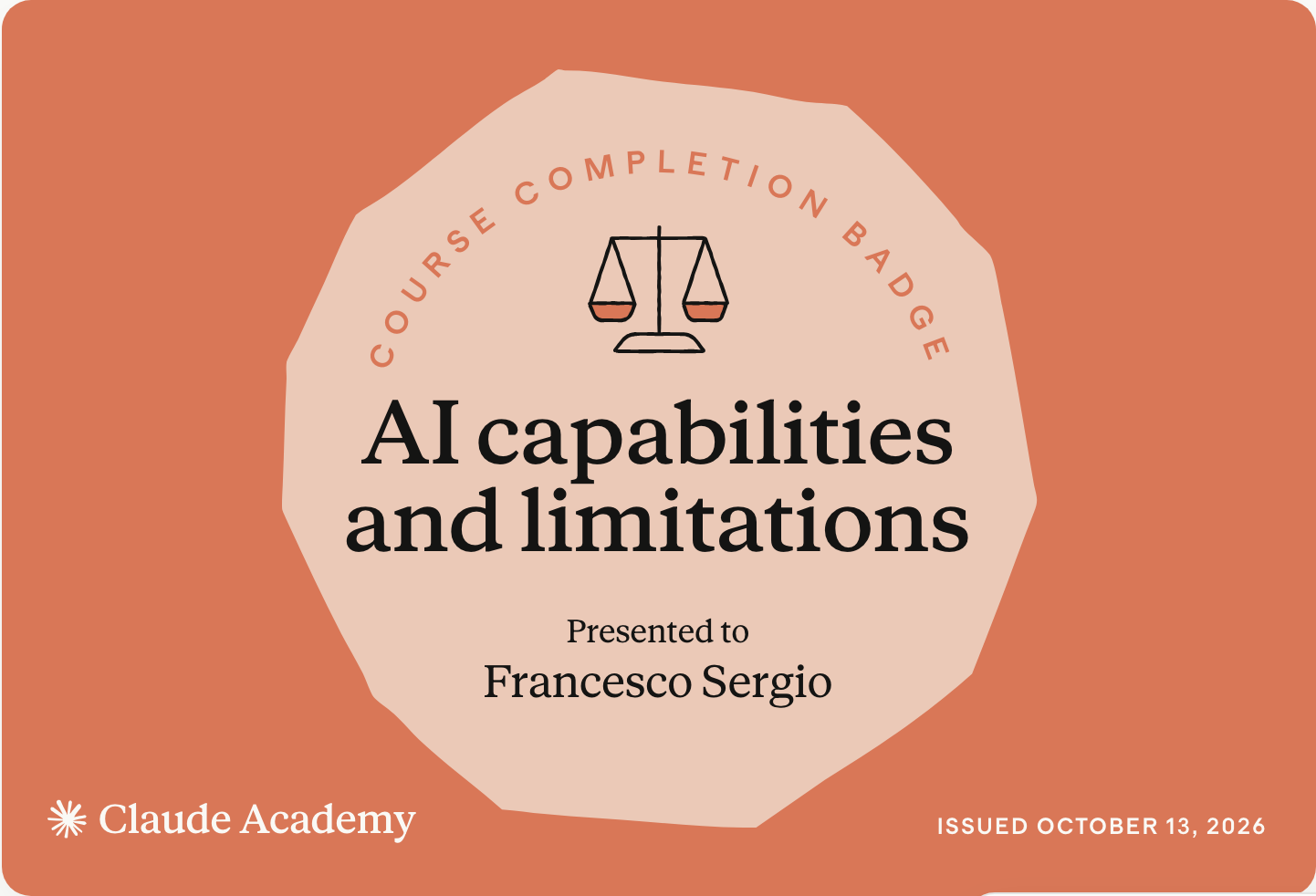 Badge «AI capabilities and limitations» di Anthropic