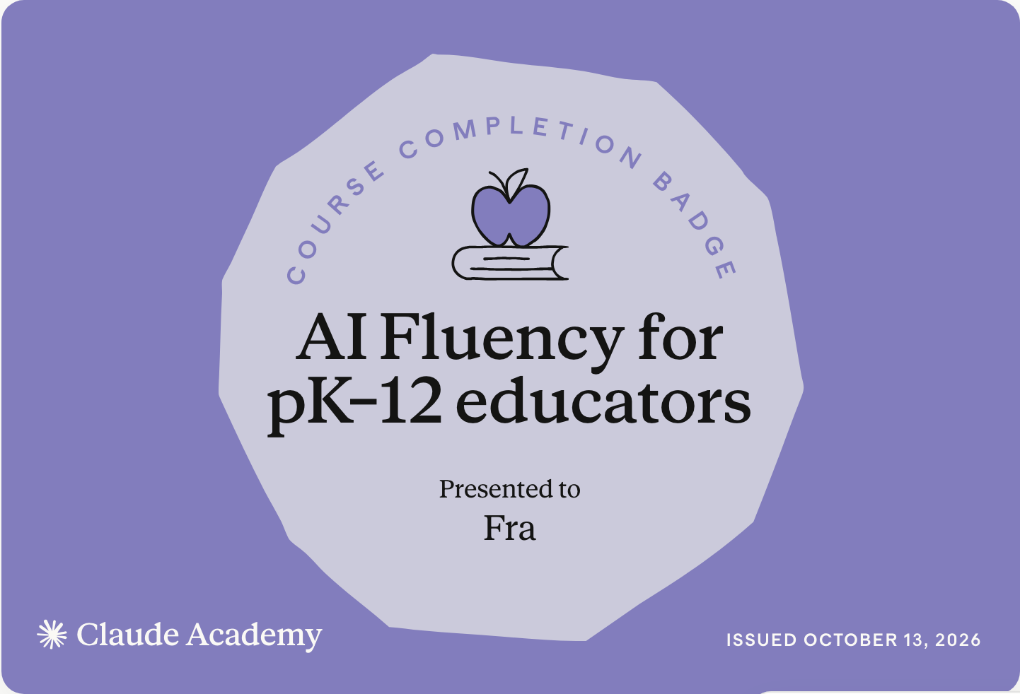 Badge «AI Fluency for pK–12 educators» di Anthropic