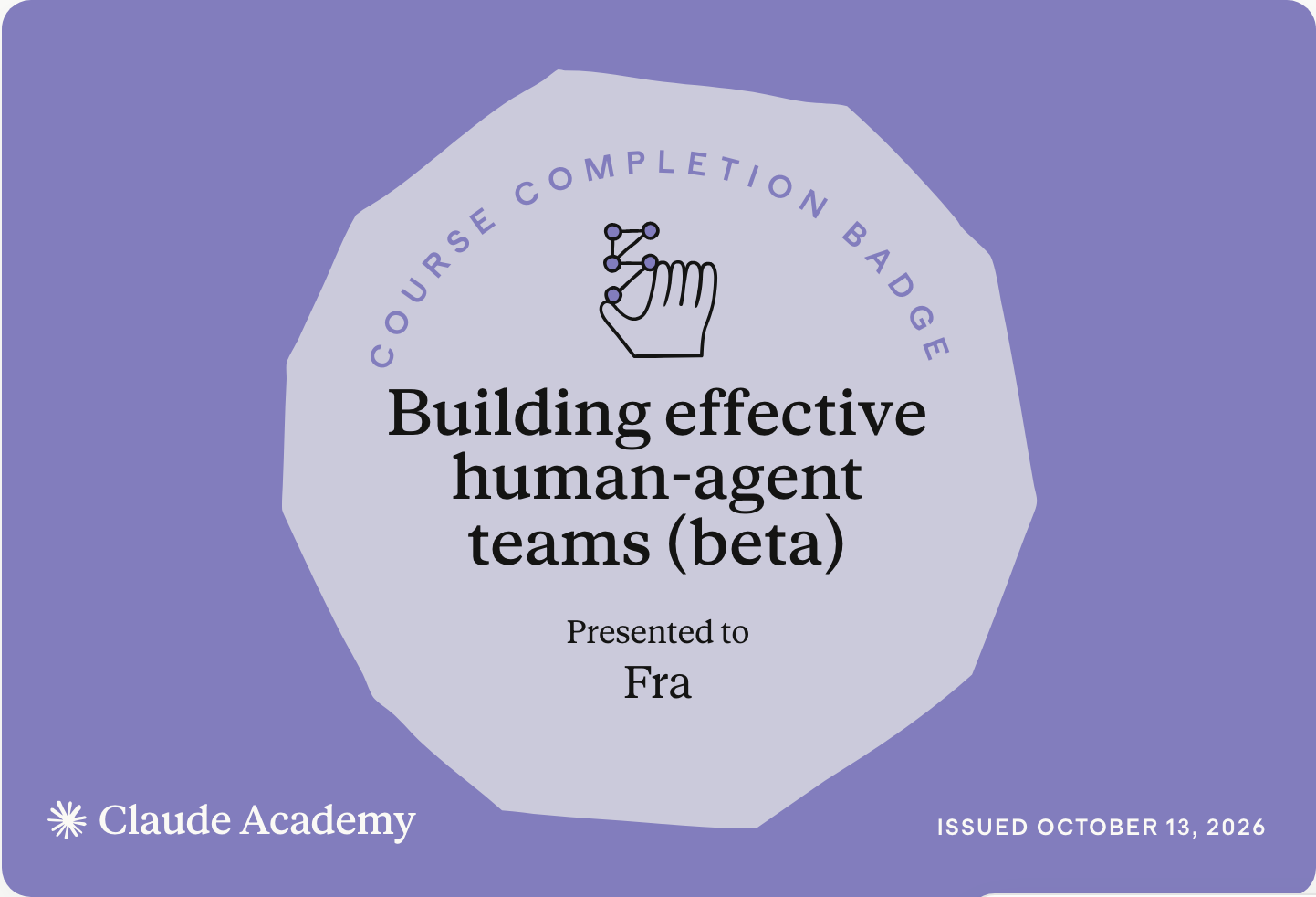 Badge «Building effective human-agent teams (beta)» di Anthropic