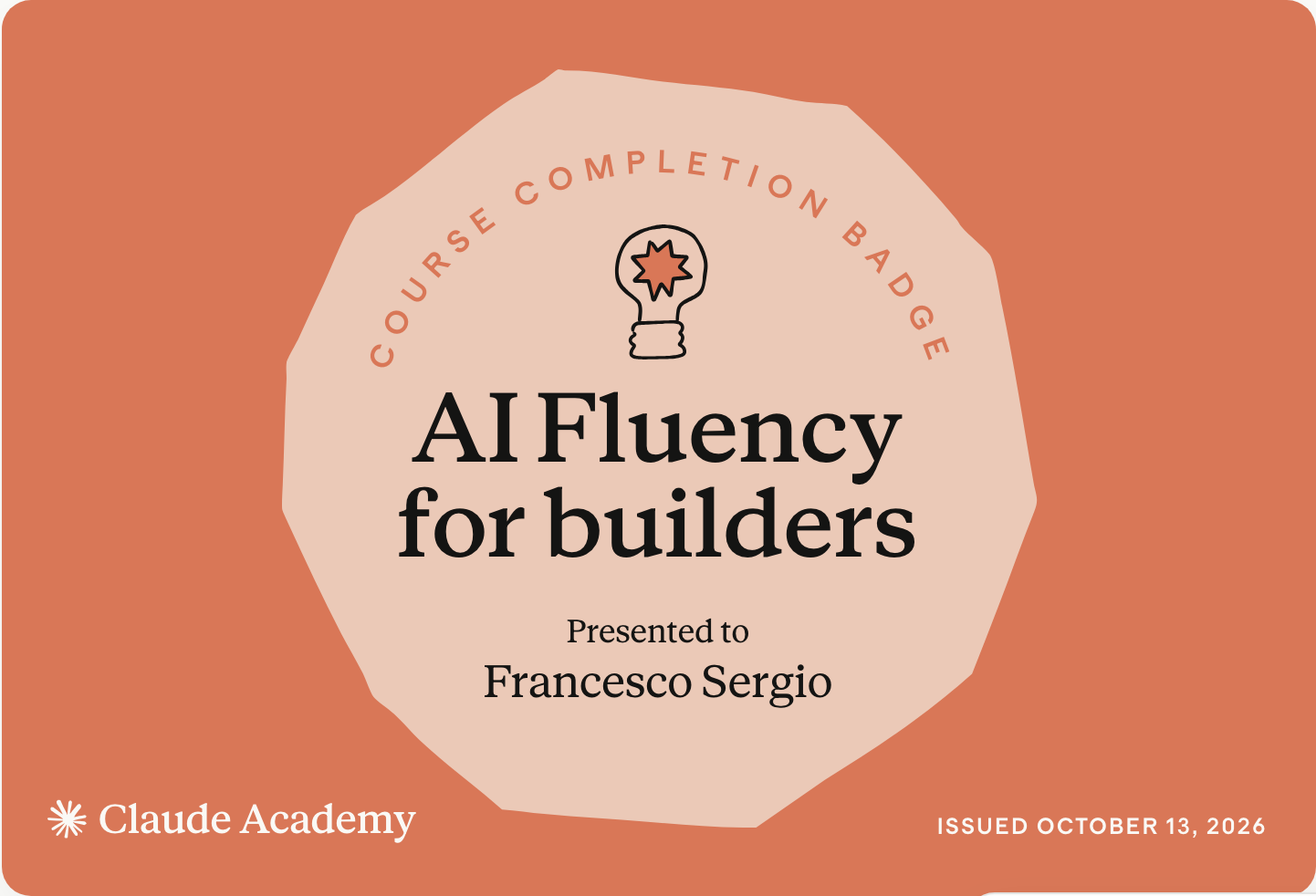 Badge «AI Fluency for builders» di Anthropic