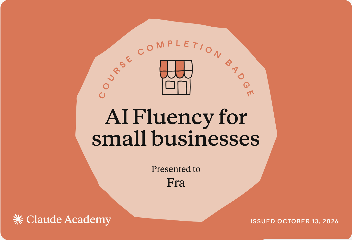 Badge «AI Fluency for small businesses» di Anthropic
