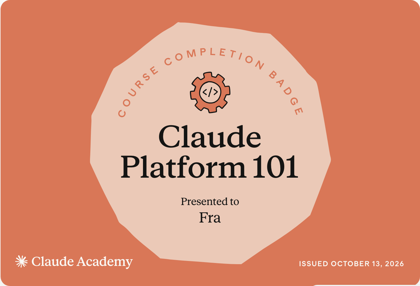 Badge «Claude Platform 101» di Anthropic