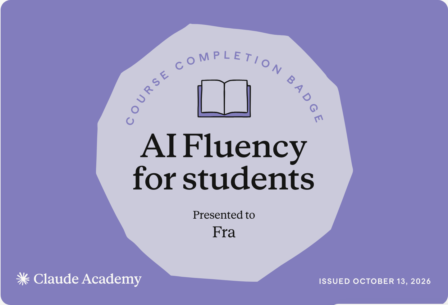 Badge «AI Fluency for students» di Anthropic