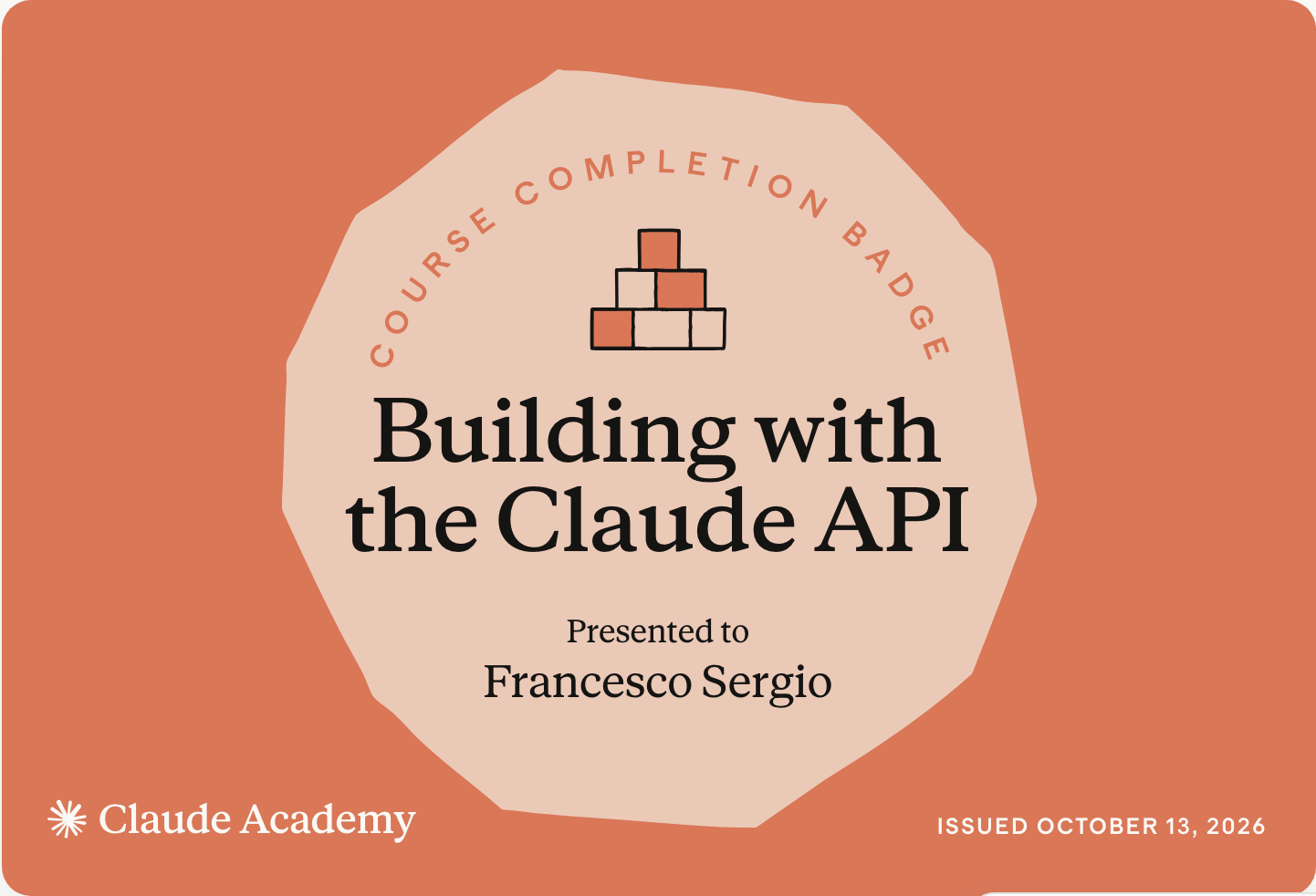 Badge «Building with the Claude API» di Anthropic